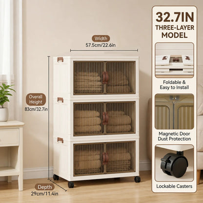 Tool-free foldable storage organizer with wheels