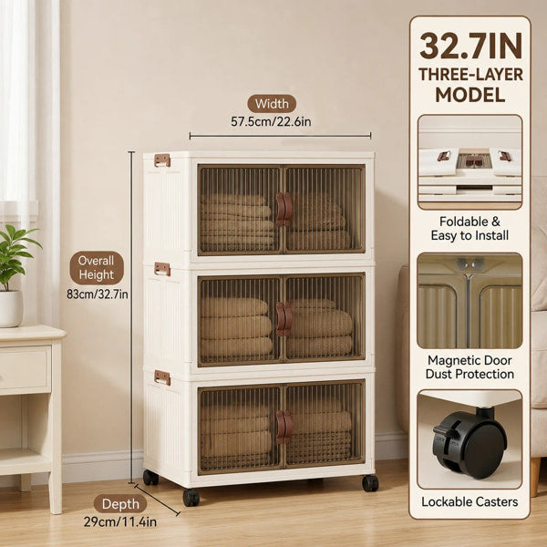 Tool-free foldable storage organizer with wheels