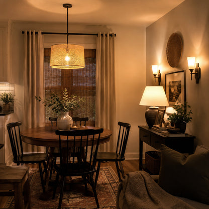 Dining area upgraded with layered warm ambient lighting
