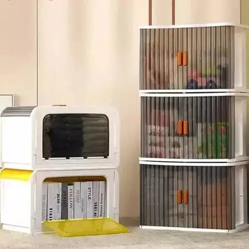 Folding Storage Box Household Storage Containers Brown Collapsible Design Drawer Container with Lid · Dondepiso