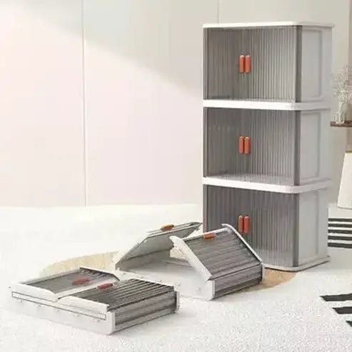 Folding Storage Box Household Storage Containers Brown Collapsible Design Drawer Container with Lid · Dondepiso