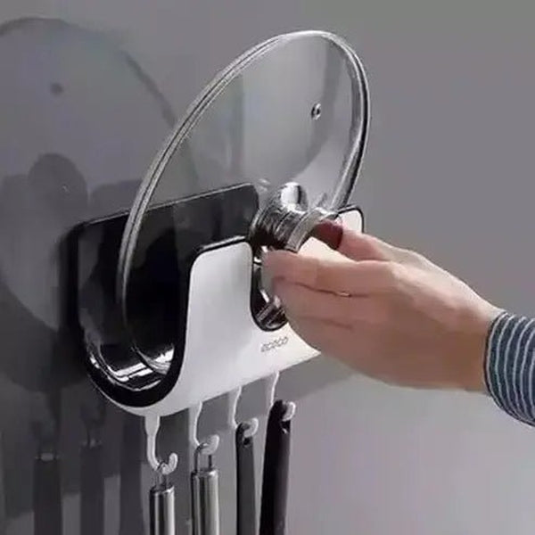 Pot Lid Rack Kitchen Utensil Holders & Racks Gray ECOCO Wall-Mounted Pot Lid Storage Rack - Dondepiso