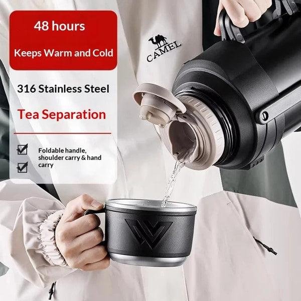 Stainless steel thermos container for hot and cold drinks all day