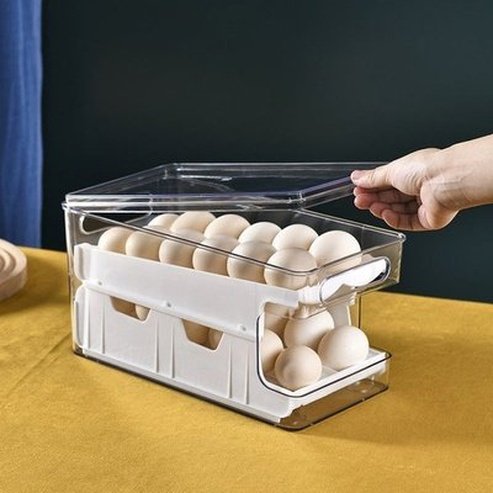 egg storage box large capacity 2 layers rolling type egg fresh keeping box refrigerator organizer stackable egg storage. food storage. type: food storage containers.