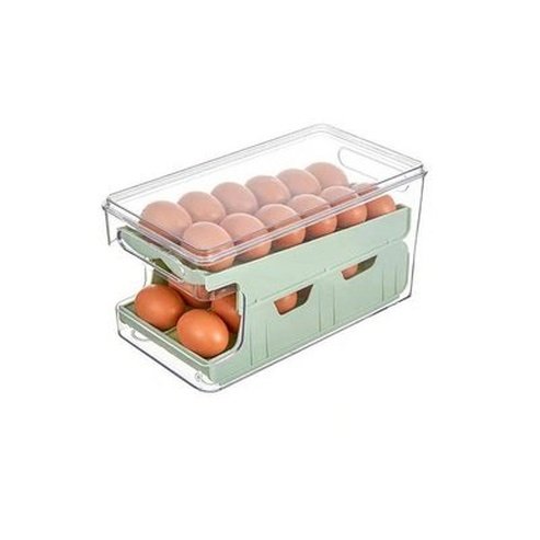 egg storage box large capacity 2 layers rolling type egg fresh keeping box refrigerator organizer stackable egg storage. food storage. type: food storage containers.