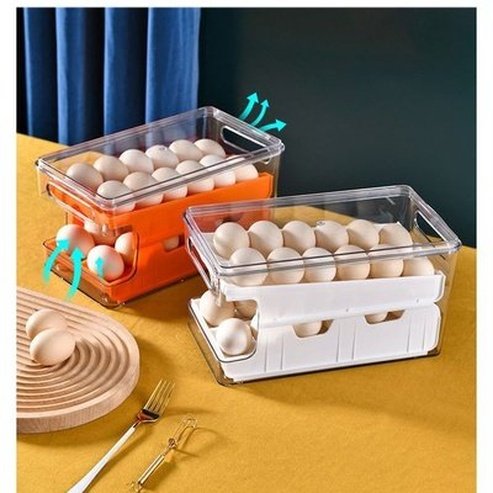 egg storage box large capacity 2 layers rolling type egg fresh keeping box refrigerator organizer stackable egg storage. food storage. type: food storage containers.