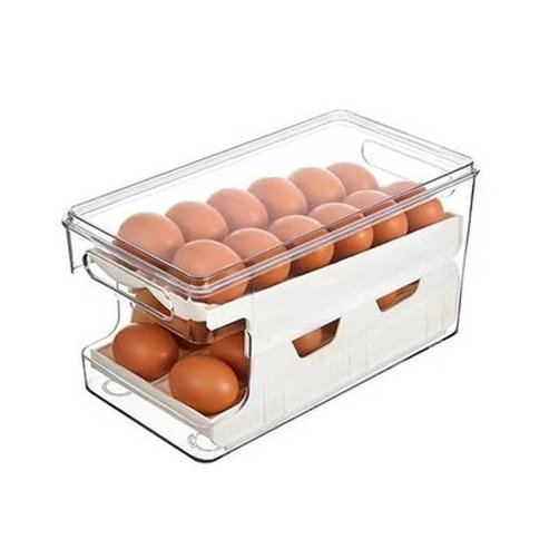 egg storage box large capacity 2 layers rolling type egg fresh keeping box refrigerator organizer stackable egg storage. food storage. type: food storage containers.