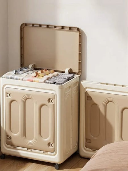 large foldable storage bin with wheels for closet organization