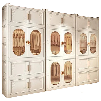 large capacity foldable wardrobe with rolling storage cabinet