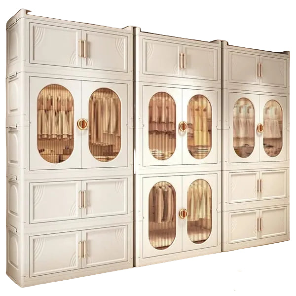 large capacity foldable wardrobe with rolling storage cabinet