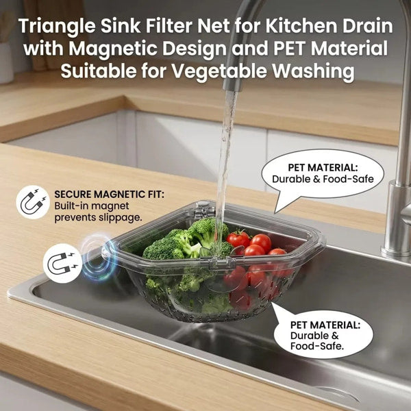 Corner kitchen sink organizer with removable drain basket