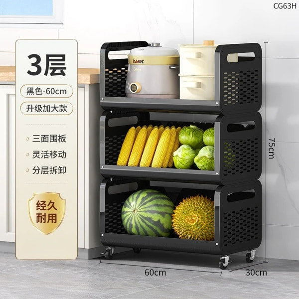Rolling storage rack for pantry snacks and beverages
