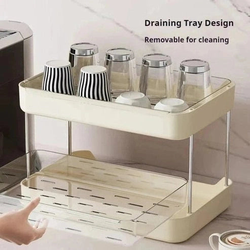 Multilayer Desktop Cup & Storage Rack with Drain Tray