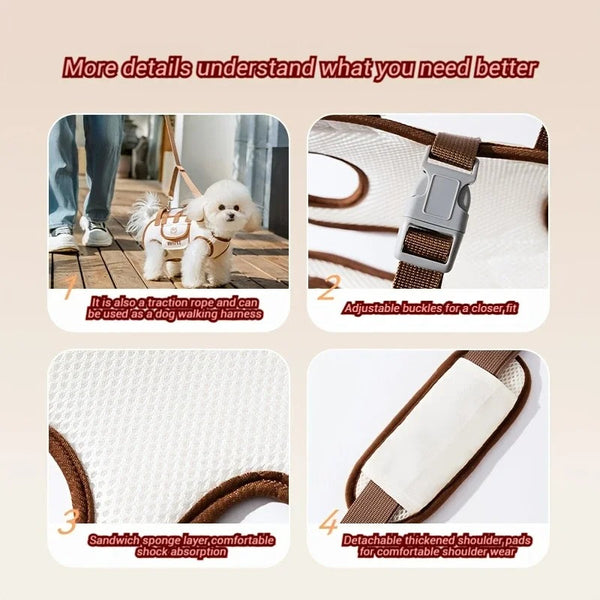 small dog carrying bag with safety leash and zipper