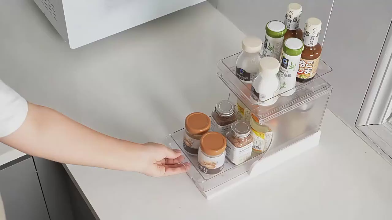 practical 2 layer kitchen organizer for small appliances and bottles