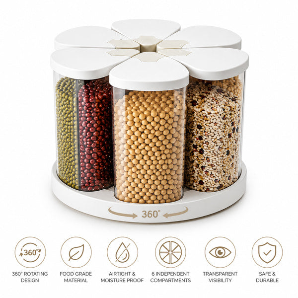 Rotating Airtight Grain Storage Container with 6 Compartments – Dondepiso