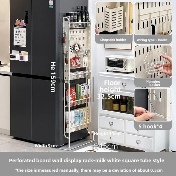 compact refrigerator side storage rack for small kitchen organization