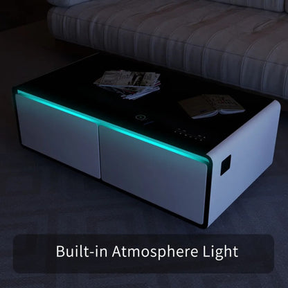 Living room smart table with Bluetooth speakers and refrigerated drawers