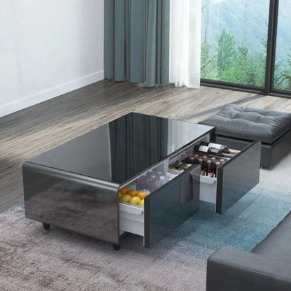 Smart furniture coffee table with USB charging ports and storage shelf