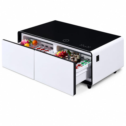 Smart Coffee Table with Fridge, Bluetooth Speaker & Wireless Charging