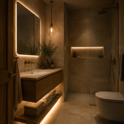 Traditional hallway with discreet smart switches and motion-activated lighting