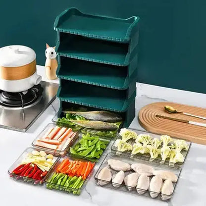 Stackable Food Storage Trays with Drawer Design