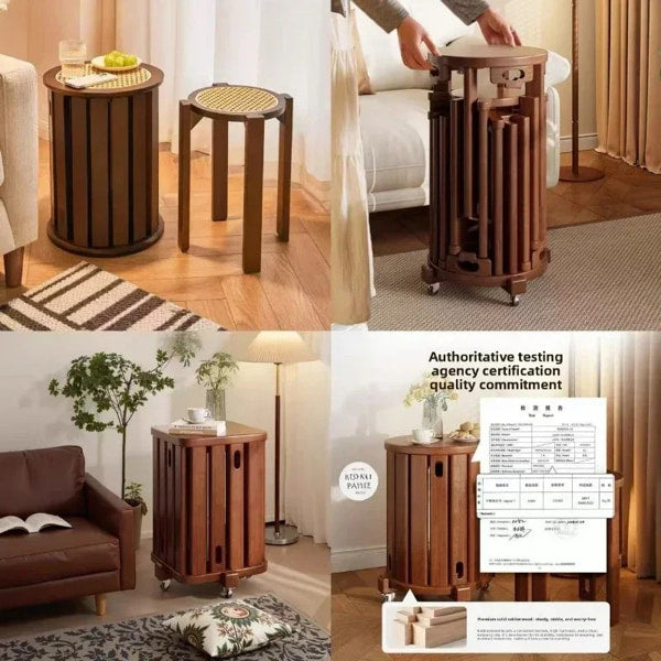 Round coffee table that transforms into four stools