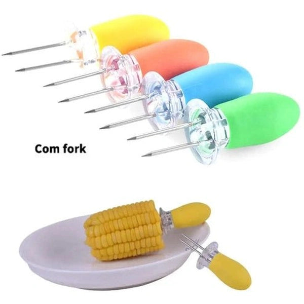 Stainless Steel BBQ Corn Holders Set - Safe Skewers & Prongs