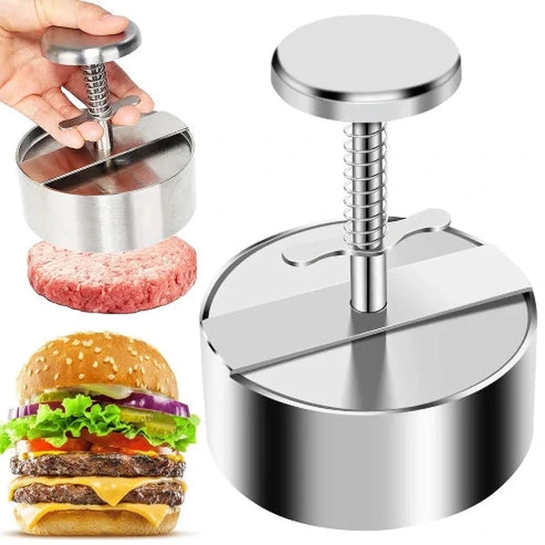 304 Stainless Steel Hamburger Patty Maker - Manual Press for Beef, Pork, and Burgers
