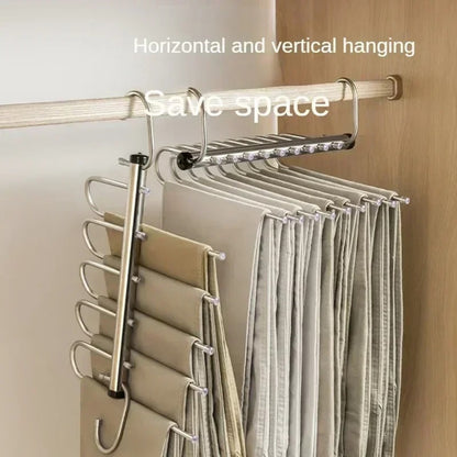 Stainless steel closet hanger with rotating double hooks