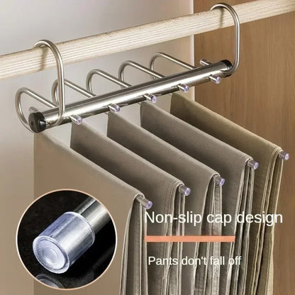 Space-saving pants rack with non-slip protective tips