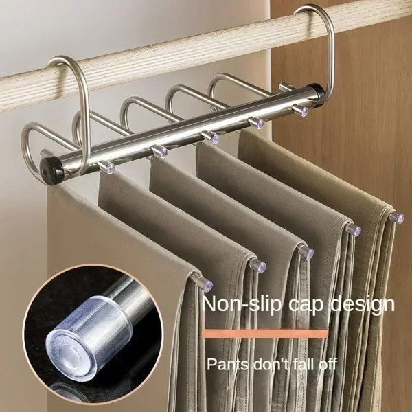 Space-saving pants rack with non-slip protective tips