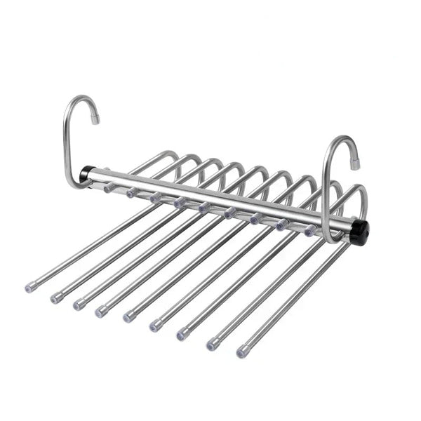 Stainless steel space-saving pants hanger with multiple tiers