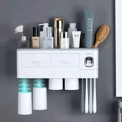 Inverted Toothbrush Holder Toothbrush Holders Grey Automatic Toothpaste Dispenser with Cup – Dondepiso 