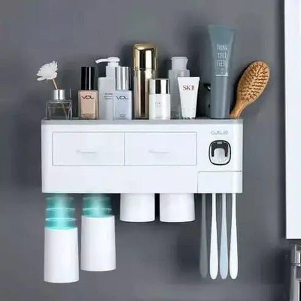 Inverted Toothbrush Holder Toothbrush Holders Grey Automatic Toothpaste Dispenser with Cup – Dondepiso 