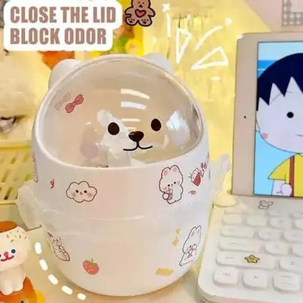 Cartoon Paper Bin Trash Cans & Wastebaskets White Cartoon paper bin with lid for girl's bedroom – Dondepiso
