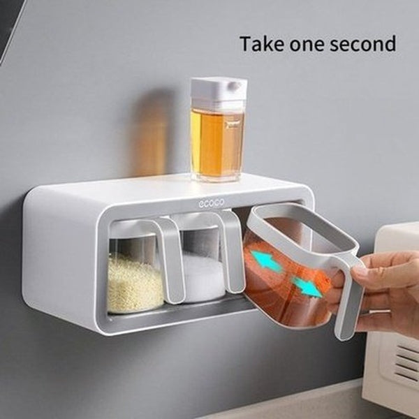 two-thirds cup capacity wall mounted spice rack accessory sugar bowl salt shaker seasoning container boxes and spoons storage supplies. type: spice organizers.