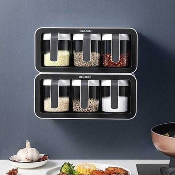 two-thirds cup capacity wall mounted spice rack accessory sugar bowl salt shaker seasoning container boxes and spoons storage supplies. type: spice organizers.