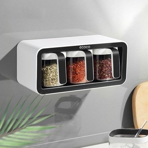 two-thirds cup capacity wall mounted spice rack accessory sugar bowl salt shaker seasoning container boxes and spoons storage supplies. type: spice organizers.