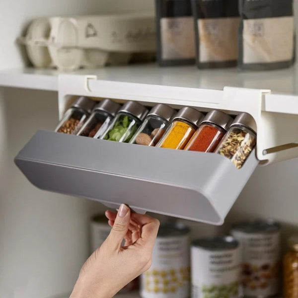 Pull out spice rack storage organizer for kitchen shelves