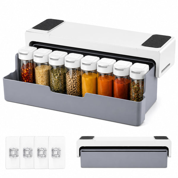 Under shelf spice organizer drawer for kitchen cabinets