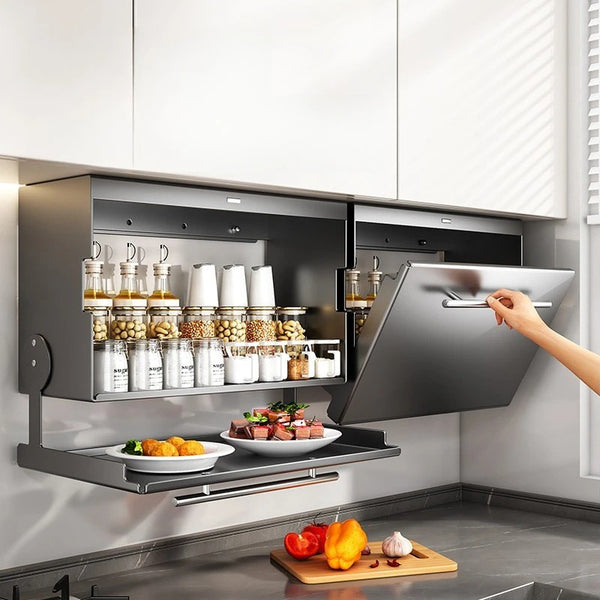 Double Layer Magnetic Flip Open Kitchen Cabinet Spice Storage Rack