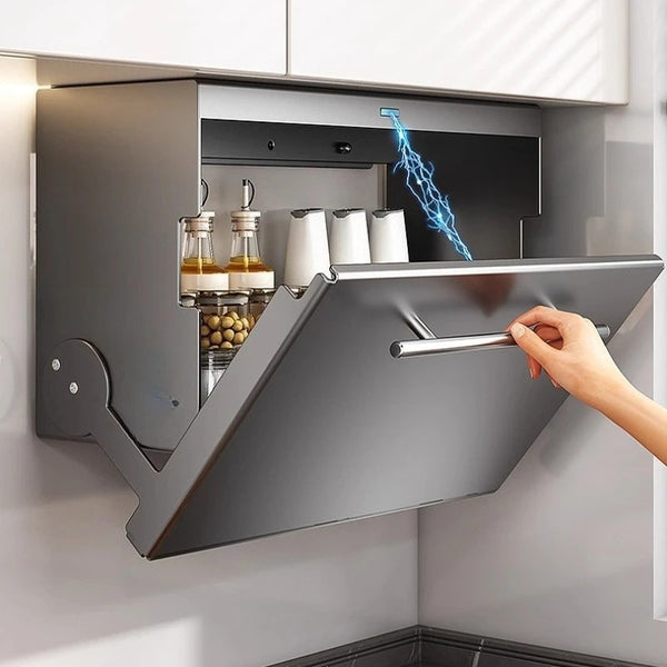 Modern Wall Mounted Spice Rack with Foldable Tray and Storage Hooks