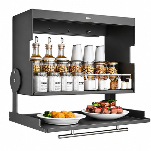 Wall Mounted Double Layer Spice Rack – Magnetic Flip Open Kitchen Organizer