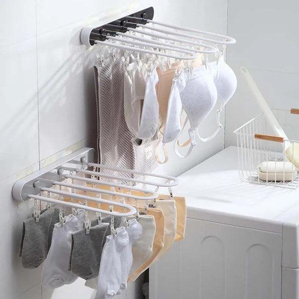 Stainless steel folding drying rack with laundry clips