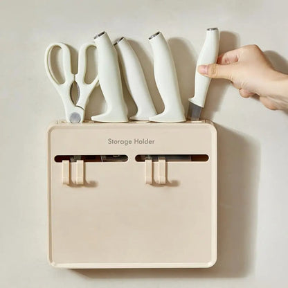 Space saving knife holder for kitchen wall organizati
