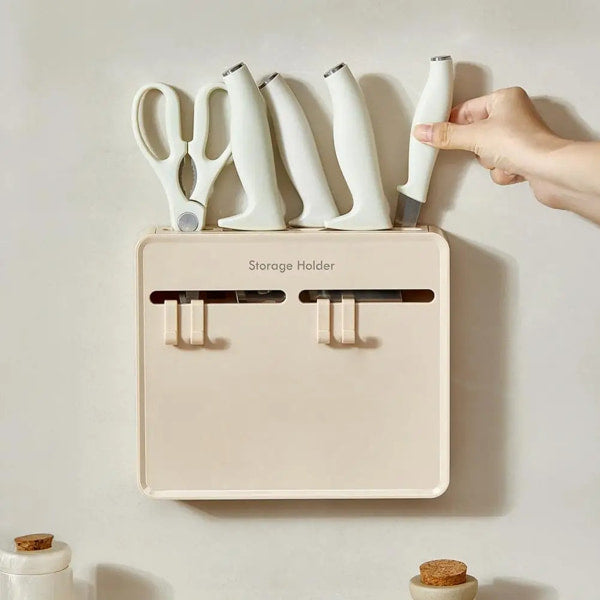 Wall mounted kitchen organizer with concealed blade slots