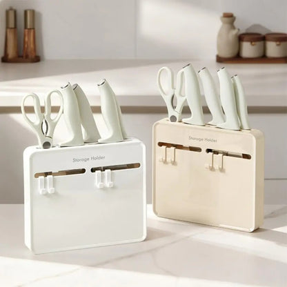 Minimalist kitchen knife storage rack in white finish