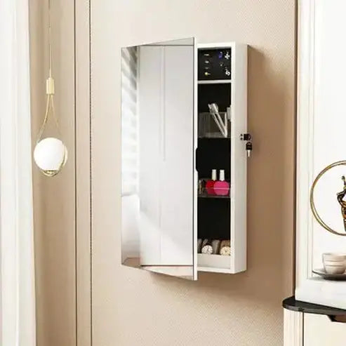 Wall Mounted Mirror Jewelry Armoire with Makeup Organizer