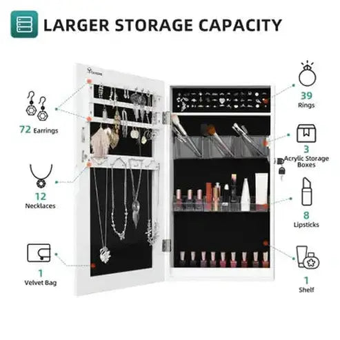 Wall Mounted Mirror Jewelry Armoire with Makeup Organizer